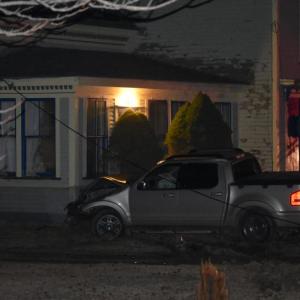 Lines from a utility pole opposite 863 River Road, in St. George, remain attached to a pickup truck around 2 a.m., March 23, 2025. (Photo by Sarah Thompson)