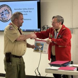 District Committee Member and Unit Commissioner John Wood, of Hope, received a certificate of thanks for his outstanding contributions to Scouting from 2024 District Chairman Chuck Mahaleris. (Photo courtesy Chuck Mahaleris)