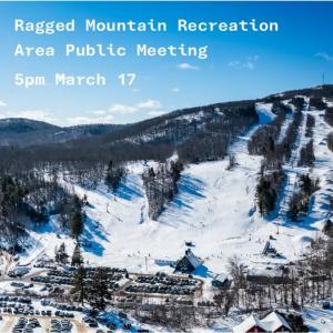 Public Meeting Poster with photo of Camden Snow Bowl