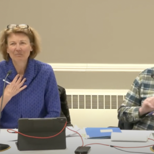 Rockport Select Board Chair Denise Munger and board member Michael Thompson, March 10, at a regularly scheduled Rockport Select Board meeting. d