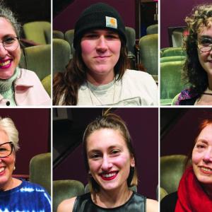 Vagina Monologues cast. Top row: Susan LaVerdiere, Violet Ferlito, Emma Theobalds. Bottom row: Susan Hodder, Lara Rakocevic, Christine Andersen. (Photo courtesy Waldo Theatre)