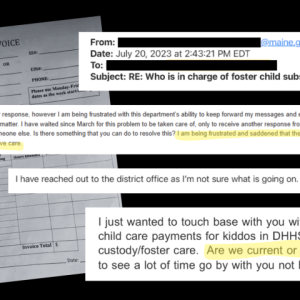 excerpts from emails about childcare payments.