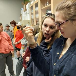 Mariah J. from Franklin County and Hannah J. from Cumberland County take a closer look at specimens from UMaine Extension’s Diagnostic Research Laboratory, a highlight of the annual 4-H Agricultural Symposium. (Photo courtesy University of Maine Cooperative Extension)