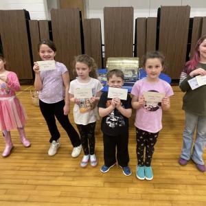 Honesty Raffle Winners: Adelina Kuras, Giuliana Rubino, Evie Guite, Erik King, Ella Curry, Alyce Hare. (Photo courtesy Thomaston Grammar School)