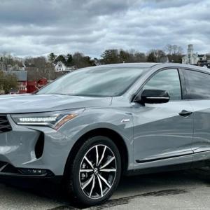 Acura’s smaller, two-row SUV, the RDX, received a mid-cycle update for 2025, including this distinctive grille. The RDX shares a platform with the Honda CR-V ute and the Civic sedan, but there is little resemblance. Our range-topping A-Spec ADV model, here shown, has a sticker price of $56,400. This color is Urban Gray Pearl.