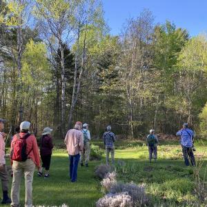 Susan Keefer, Steve Norris and Eddy Edwards lead a walk at Merryspring Nature Center.  (Photo courtesy Friends of Maine Coastal Islands National Wildlife Refuge)