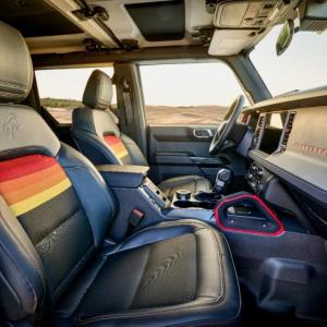 The Bronco Sport’s interior has been upgraded for 2025 also, with a larger digital gauge cluster and this better-integrated and larger (13.2 inches diagonally) infotainment screen with next-generation software. This is the Free Wheeling Appearance Package.