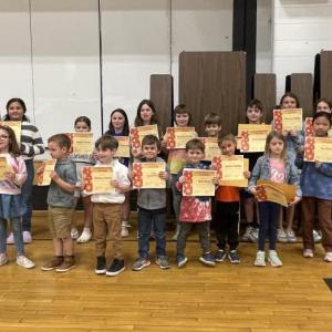 Cooperation Award Winners: Front: Adelina Kuras, Noah Gagnon, Seamus Henry, Liam Quackenbush, Erik King, James McRae, Everlee Baughman, Joy Chen. Back: Principal Ainslee Riley, Elizabeth Guzman, Hazel Sturks, Opal Wellman, Quinn Blakeway, Payton Porter, Alex Stinson, Seth Beckett, Kaycee Willis, Mya Rodriques. (Photo courtesy Thomaston Grammar School)