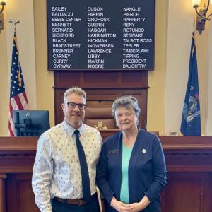 Pastor Jamie Bickel of South Hope Community Church in Hope, and Sen. Pinny Beebe-Center, D-Rockland, at the Maine State House May 13. (Photo courtesy Pinny Beebe-Center) c