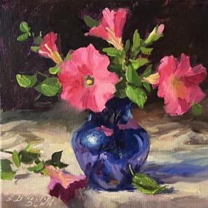 "Pink Petunias" by Sandra Leinonen Dunn. (Photo courtesy Waldoboro Public Library)
