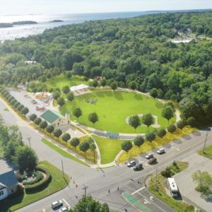 The design team at Tandem produced an initial drawing of the park that is to be created at the former Rockport Elementary School site, and now renamed as Rockport Common. (Image courtesy Lesher Family Foundation) c