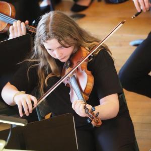 Sophia Grassi, violin, Mozart Mentors Orchestra. (Photo by Marti Stone)