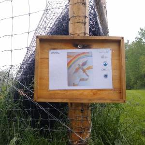 "Bird with a Banner" by Lowell Griffiths is one of sixteen images displayed at the Erickson Fields Story Trail. (Photo courtesy MCHT)