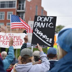 Protestors from all over the region rally at a Democratic Party 'No Kings' Day in Rockland, June 14, 2025. (Photo by Sarah Thompson)