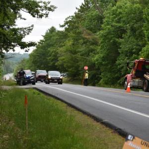 One vehicle is loaded onto an All Directions wrecker after a June 19 chain-reaction crash on Heald Highway. (Photo by Sarah  Thompson)
