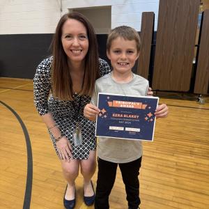 Principal’s Award winner Ezra Blakey and Principal Ainslee Riley. (Photo courtesy Thomaston Grammar School)