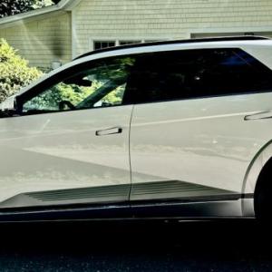 Introduced in 2022, the stylishly edgy Ioniq 5 was updated for ‘25 with more range and faster charging plus a host of detail improvements. The Ioniq 5 is the first Hyundai that can use Tesla power points without an adaptor, adding some 17,000 recharging stations nationwide. This color is Atlas White.