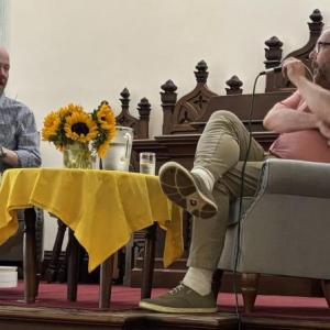 Sam Sifton (l) and Tony Scott (r) in Belfast, July 2024. (Photo courtesy Left Bank Books)