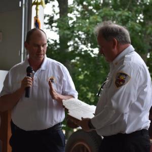 Owls Head Fire Chief Skip Hallett represents the Knox County Mutual Aid Association. (Photo by Sarah Thompson)