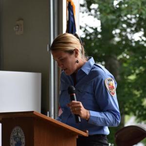 Hope firefighter Sarah Dudera reminisces about the first time she encountered Keller, which was when he gave her a hi-five. (Photo by Sarah Thompson)