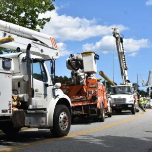 The vehicle that struck the pole was already hauled from the scene when this picture was taken. (Photo by Sarah Thompson)