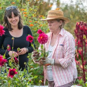 Pamela Hargest, Master Gardener Coordinator, and Anne Payson, Master Gardener Volunteer, work at Tidewater Farm in Falmouth, Maine. (Photo courtesy University of Maine Cooperative Extension / Edwin Remsberg)