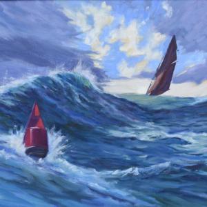 Heavy Weather (ketch Angelique), oil on canvas by Carol L. Douglas. (Photo courtesy Carol L. Douglas)