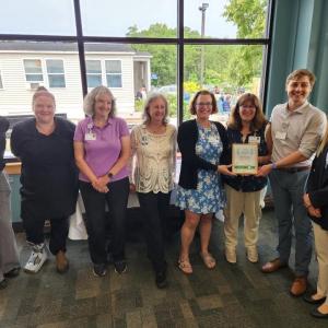Members of the Pen Bay and Waldo Hospital Sustainability Committee gathered in the Bay View Café at Pen Bay Hospital to accept a Practice Greenhealth Partner for Change Award on Tuesday, Aug. 5. (Photo courtesy MaineHealth)