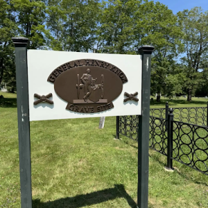 Richard “Dick” Baynes designed and created a new sign for the General Henry Knox Burial Site in Thomaston. (Photo courtesy Delores Allen)