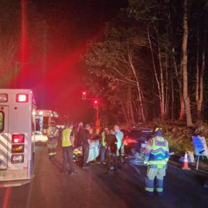 A three-car collision on Route 1 in Camden Friday evening occurred at the temporary construction traffic lights near the Lincolnville town line. (Photo courtesy Camden Fire Dept.)
