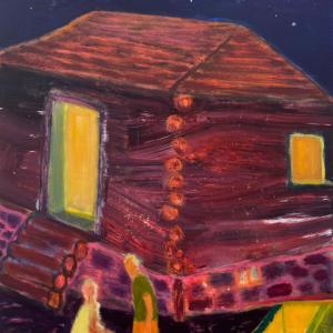painting called Log Cabin at Night