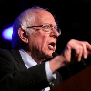 Bernie Sanders speaking during an event.