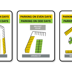 Color-coded parking lots at Cross Street, Beaver Street and Washington Street
