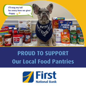 First National Bank collecting items for their November food drive.