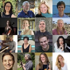 Collage of Bay Chamber Music School faculty performing in October 19 concert