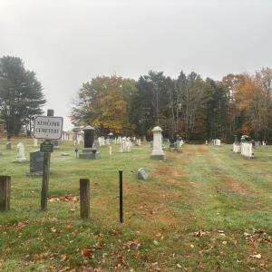 At the roadside looking into Newcomb Cemetery, the Warren green burial cemetery will be located behind it where the trees are in the photo on the Town property. (Photo courtesy Amanda Shelmerdine, Cemetery Sexton, Town of Warren)