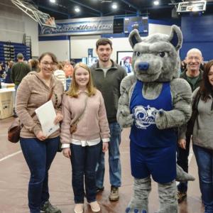 (Photo courtesy Southern Maine Community College) Family poses with school mascot