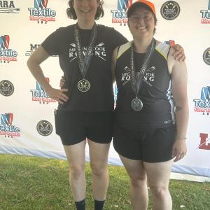 Novice rowers Emma Wendt and Gwen Yaeger, finished first and second in the Women’s Masters Novice single. (Photo courtesy Megunticook Rowing)