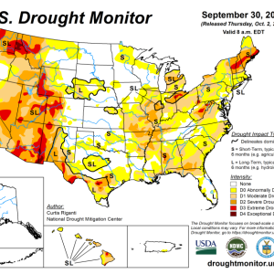 The U.S. Drought Monitor is jointly produced by the National Drought Mitigation Center at the University of Nebraska-Lincoln, the United States Department of Agriculture, and the National Oceanic and Atmospheric Administration. Map courtesy of NDMC.