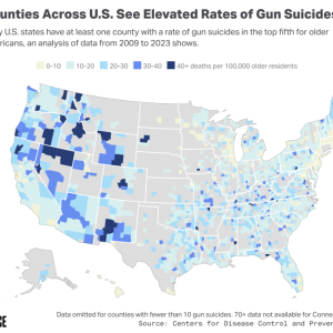 map of suicide rates by counties across the US.