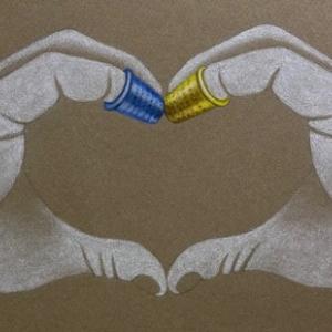 “Hearts for Ukraine” by Lesia Sochor. Charcoal, colored pencil. (Photo courtesy Local Color Gallery) “Hearts for Ukraine” by Lesia Sochor. Charcoal, colored pencil. (Photo courtesy Local Color Gallery)