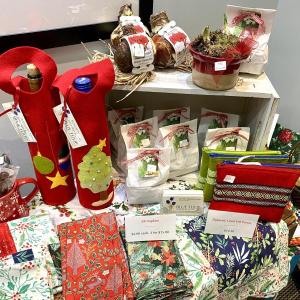 Various gift items on a display table