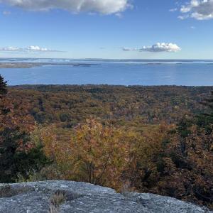 A view over Penobscot Bay and beyond to Isle au Haut, from the top of Bald Rock Mountain in Lincolnville. (Photo courtesy Lily Herb)