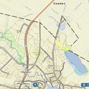 The parcels along Union Street in Rockport. The parcel outlined in yellow belongs to Lily Pond Partners LLC, the entity that plans to remove the Rock Road. Abutters and neighbors are objecting.