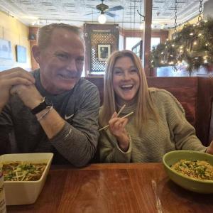 Bill Boyle and Ali Farrell enjoying lunch and taking notes at Darbys Restaurant in Belfast. Photo by Kay Stephens