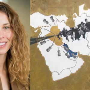 Two panel image: woman to left