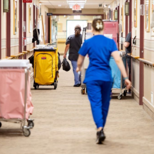 staff walking down the hall of a nursing home
