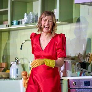 Woman in kitchen scene