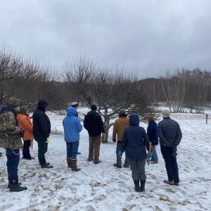 group photo of apple pruning lesson in winter