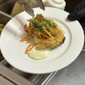 Wakame Slaw with a side of Wasabi compliments the Flounder Fishcake.